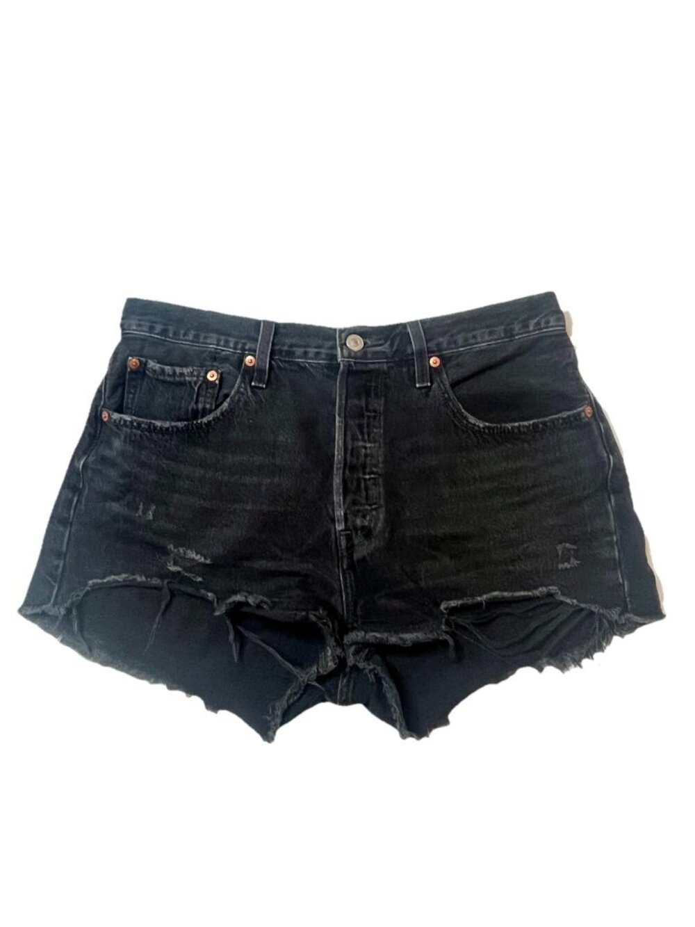Levi's Premium 501 Original Shorts W31 Wise Up Black Distressed Cutoff Denim